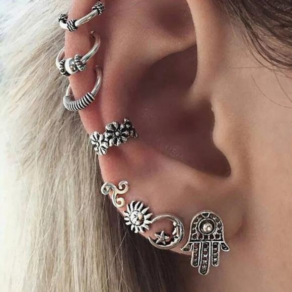Jewelry - Hamza Moon Sun Earrings Cuff Set